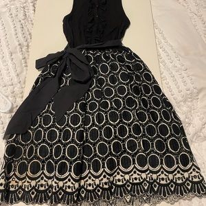 Anthropologie Weston Wear 2 Dulcie Lace Tulle Dress Black White Tie Waist